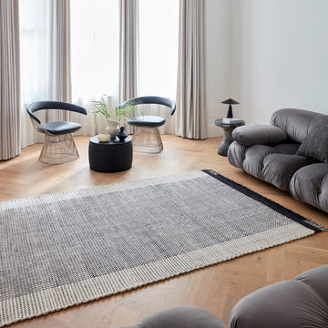 Avalon Modern Plain Beaded Basketweave Hand-Woven Textured Wool Flatweave Cream/Black Rug-Asiatic Carpets-Rug Love - The Most Loved Rug Store